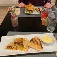 Main course (Burger and Quesadillas) at Copenhagen in Valencia