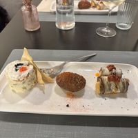 3 started all vegan, Russian salad, aubergine and Bon Bon   at Copenhagen in Valencia