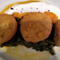 Chickpea falafel on Swiss chard at Copenhagen in Valencia