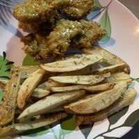 Amazing vegan honey mustard wings (made with mushroom)  at Sokko Happy Food in Heredia