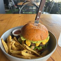 Hamburguesa de la Casa con papas  at Sokko Happy Food in Heredia