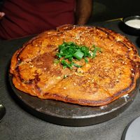 Kim chi pancake with side sauces at Panda in Catania