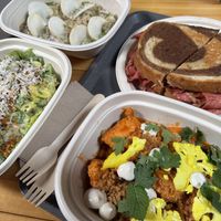 Harissa tofu, Rueben, mushroom risotto, Caesar salad  at Gladys  in Edgewater