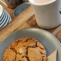 Peanut cookie and oat milk hot chocolate. at Atkinsons in Lancaster