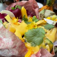 Mango & Heart of Palm salad with 
castelfranco, lemongrass vinaigrette at Wayan in New York City