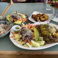 This is the ‘Mofongo Plant-based Picadillo’. This entree was offered with a side-salad. I also ordered other sides: extra salad, fried sweet plantains, and mashed yautia.  #Veg at Eileens Kitchen  in San Juan