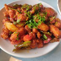 Spicy baby corn. Delicious! at Chaat Corner in San Francisco