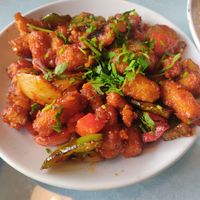 Spicy baby corn. Delicious! at Chaat Corner in San Francisco