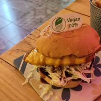 Tonkatsu chick'n burger at Atabalats in Barcelona