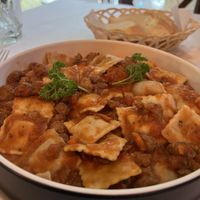 Vegan ravioli and ragu sauce.   at Casa Sofia in Playa Del Carmen