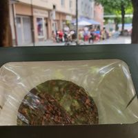 Choco cake in Front of the cafe at Café la Maison in Munich