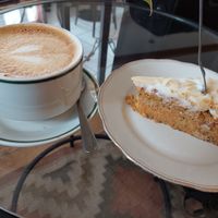 Cappuccino (3.90€) + carrot cake (3.30€) at Café Lux in Leipzig