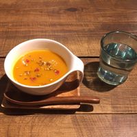 Ginger carrot soup at Vegginy in Kyoto