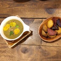 Soup of the day & rosemary potatoes at Vegginy in Kyoto