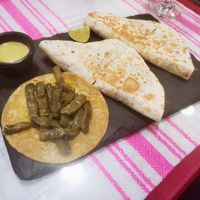 Quesadillas sincronizada veggie y taco de nopal (sin queso) at Tacos Doña Loren in Caceres