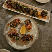 Sweet Potato Sushi and Garbanzo Bruschetta at Bar Vegan in Albany