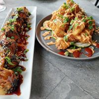 Sweet potato sushi and fried cauli, huge portions! at Bar Vegan in Albany