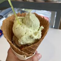 The scoops looks small but it’s only because the cone is huuuge  at Kolibri in Belgrade