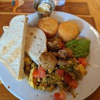 Tofu scramble with plant based fennel sausage  at Beach'n SF in San Francisco