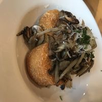AMAZING potato cakes with mushrooms and onions  at Beach'n SF in San Francisco