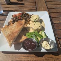 Scramble with sausage and the cheese sauce at Beach'n SF in San Francisco