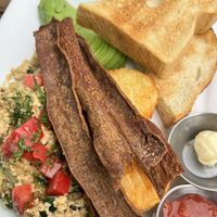 Tofu scrabble with bacon  at Beach'n SF in San Francisco