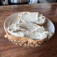 Cream cheese & toasted everything bagel  at Beach'n SF in San Francisco