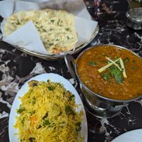Garlic naan, vegetable rice and a soya based curry at Curry 'n' Grill House in Tenerife