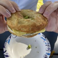 Breakfast bagel sandwich   at The Little Piglet Bakery in Pilot Point