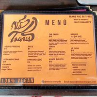 Menu at Mis Tacones in Portland