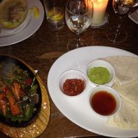 Vegan fajitas with guacamole, salsa and sweet chill sauce. at Queen's Head in Burley