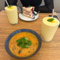 Samber soup and raspberry cake   at Dosa Dosa in Prague
