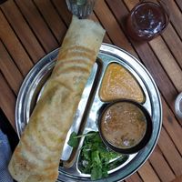 Dosa with potato filling, chutney, sambar, salat at Dosa Dosa in Prague