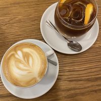 Coffee with oatmilk & Espresso tonic   at Dosa Dosa in Prague