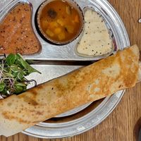 Breakfast dosa. Hiding in the dosa was a very generous portion of tofu scramble. at Dosa Dosa in Prague