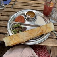 Masala dosa and raspberry lemonade  at Dosa Dosa in Prague