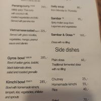 Menu as of 21/07/2025 at Dosa Dosa in Prague