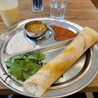 Keema dosa and mango lassi at Dosa Dosa in Prague