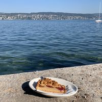 Lake view with vegan dessert  at Ziegel oh Lac in Zurich