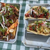 Galactic Monster Fries and Adobado Seitan Tacos  at Eris Food Co in Oceanside