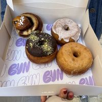 cinnamon bun and 3 x doughnuts  at Bun and Coffee in Malaga