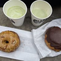 Salted caramel and boston cream + matcha lattes at Bun and Coffee in Malaga