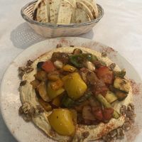 i got the Turkish Delight and enjoyed it with the complimentary pita bread and cup of white rice (not pictured). It was really good and their hummus is delicious!  at Bosphorus Istanbul Cafe in Indianapolis