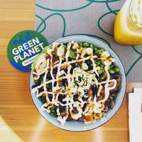 Poké Bowl and freshly prepared smoothie.   at Green Planet the Foodcourt in Gran Canaria