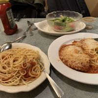 pasta, salad and chicken parm  at Court Square Diner in Queens