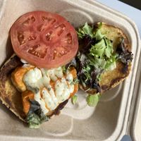 Buffalo tofu burger  at Good Life Cafe in Columbia