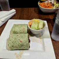 Mediterranean Wrap with side of Fruit (Asian Noodle Salad in background) at Good Life Cafe in Columbia