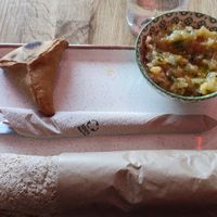 Formula A: 1 sandwich (zaatar) + 1 meza (eggplant salad) + 1 bite (fatayer) = 13,50€ at MEZAIA in Paris