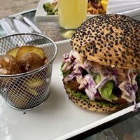 Seitan burger  at Parada Vegana in Cusco