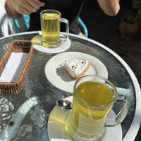 Muna tea and lemon meringue pie   at Parada Vegana in Cusco
